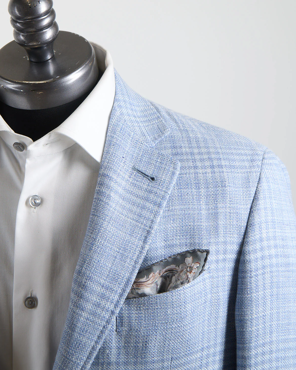 Sky Blue Check Linen & Wool 'Kei' Soft Jacket - Image 2