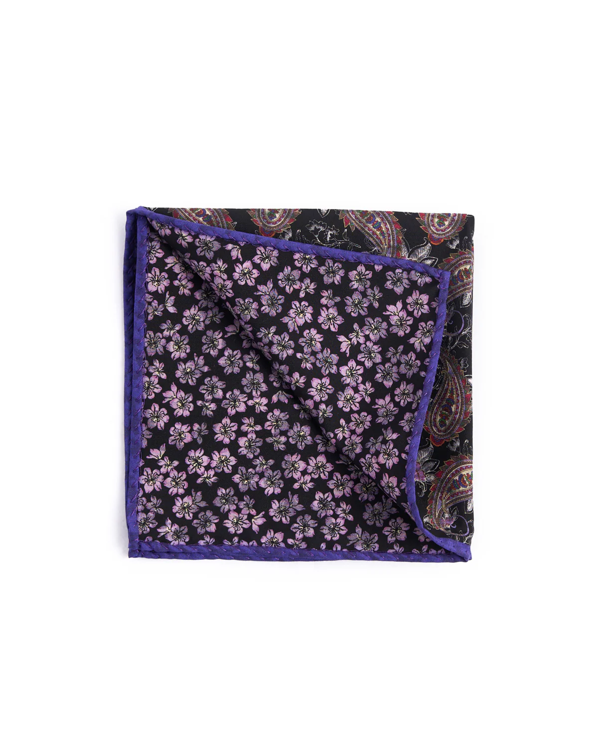 Silk Double Printed Floral/Paisley Pocket Square - Image 2