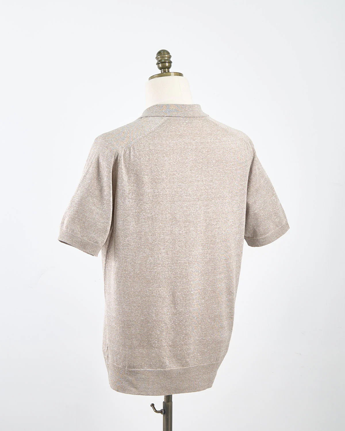 Beige Cotton Linen Fine Knit Polo Shirt - Image 2