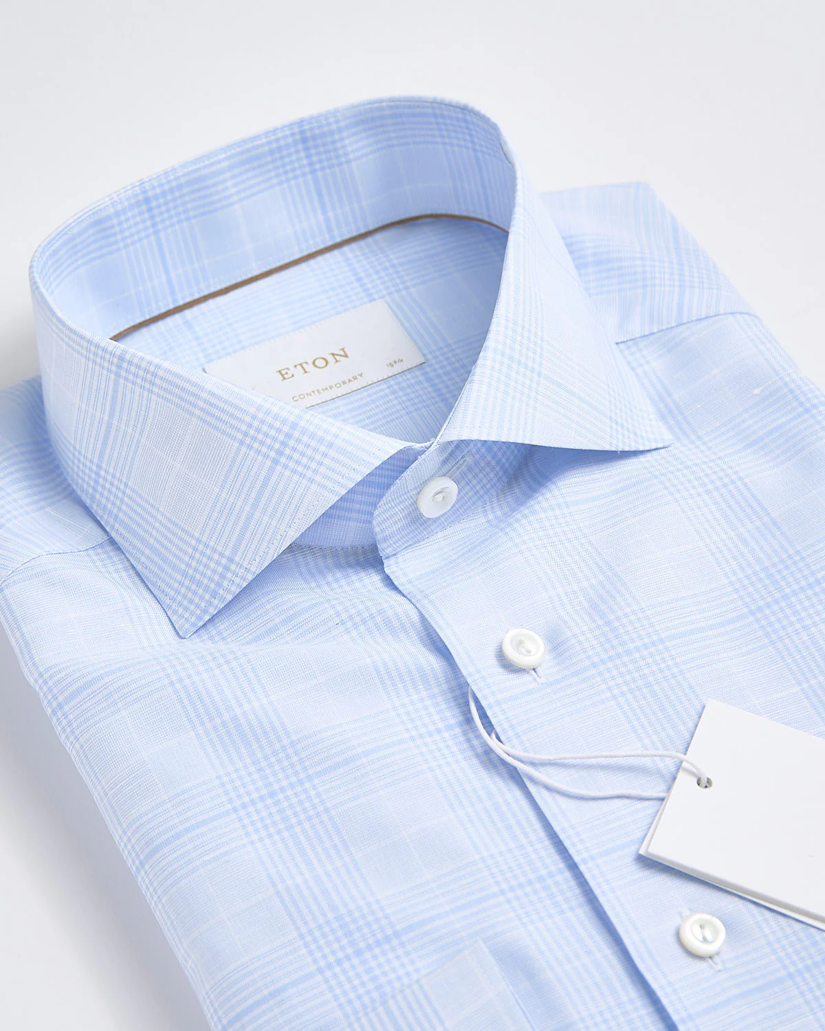 Contemporary Light Blue Check Cotton Linen Shirt - Image 4