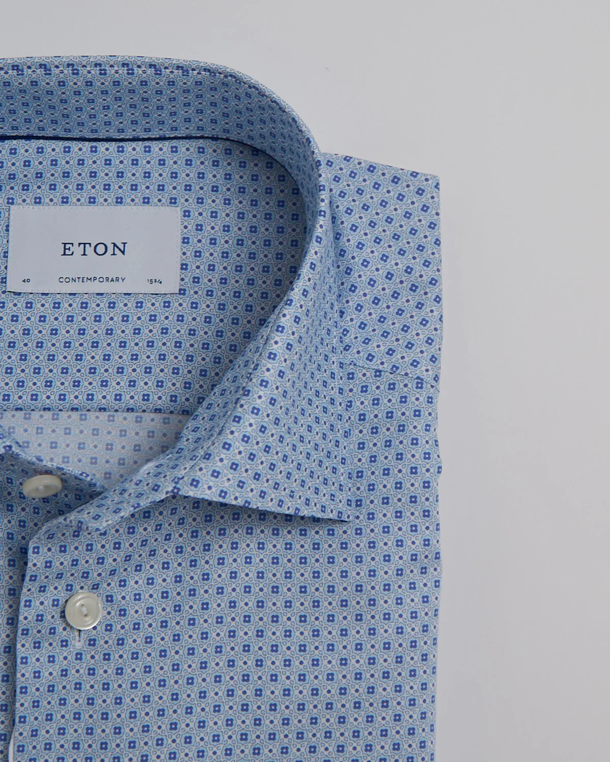Contemporary Light Blue Geometric Print Signature Twill Shirt - Image 4