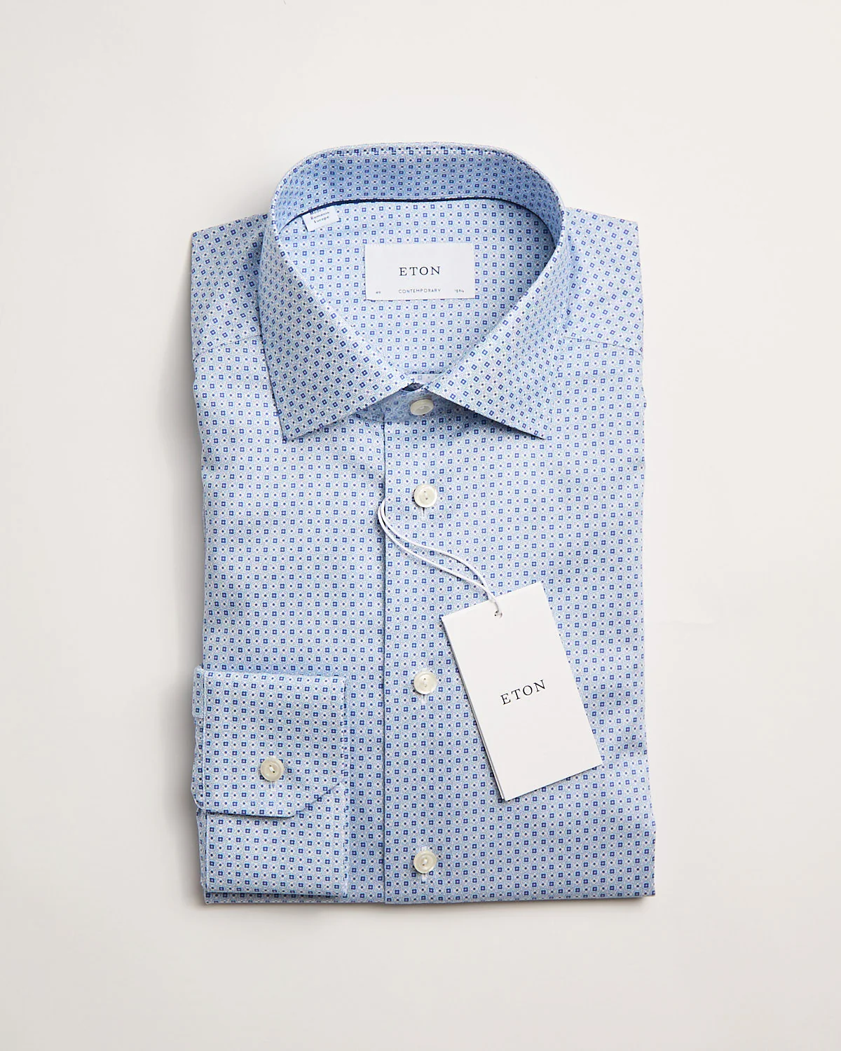 Contemporary Light Blue Geometric Print Signature Twill Shirt - Image 5