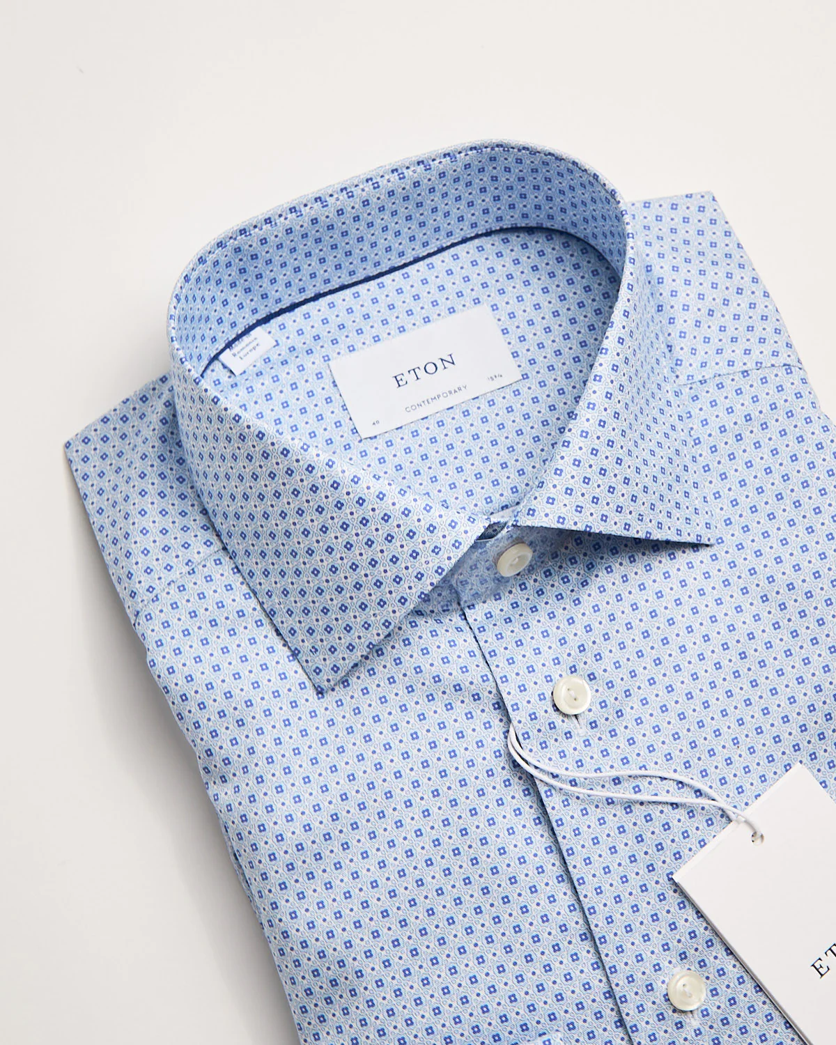 Contemporary Light Blue Geometric Print Signature Twill Shirt - Image 6