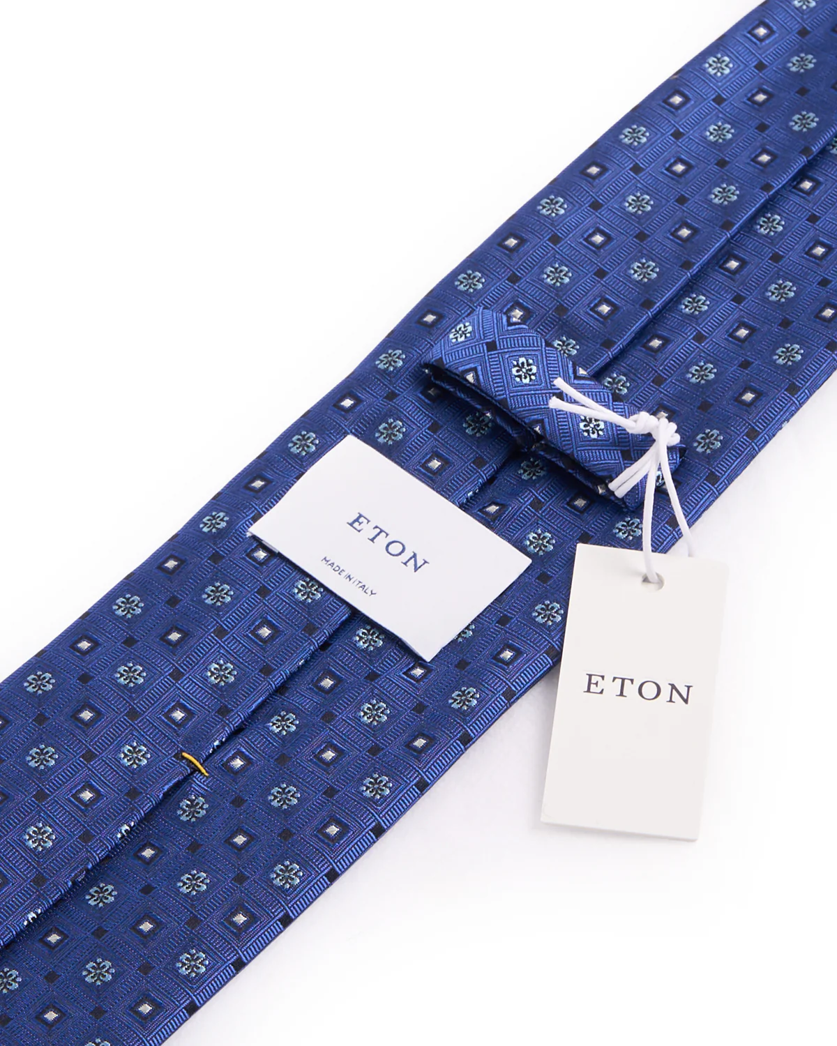 Navy Blue Geometric Woven Silk Tie - Image 3