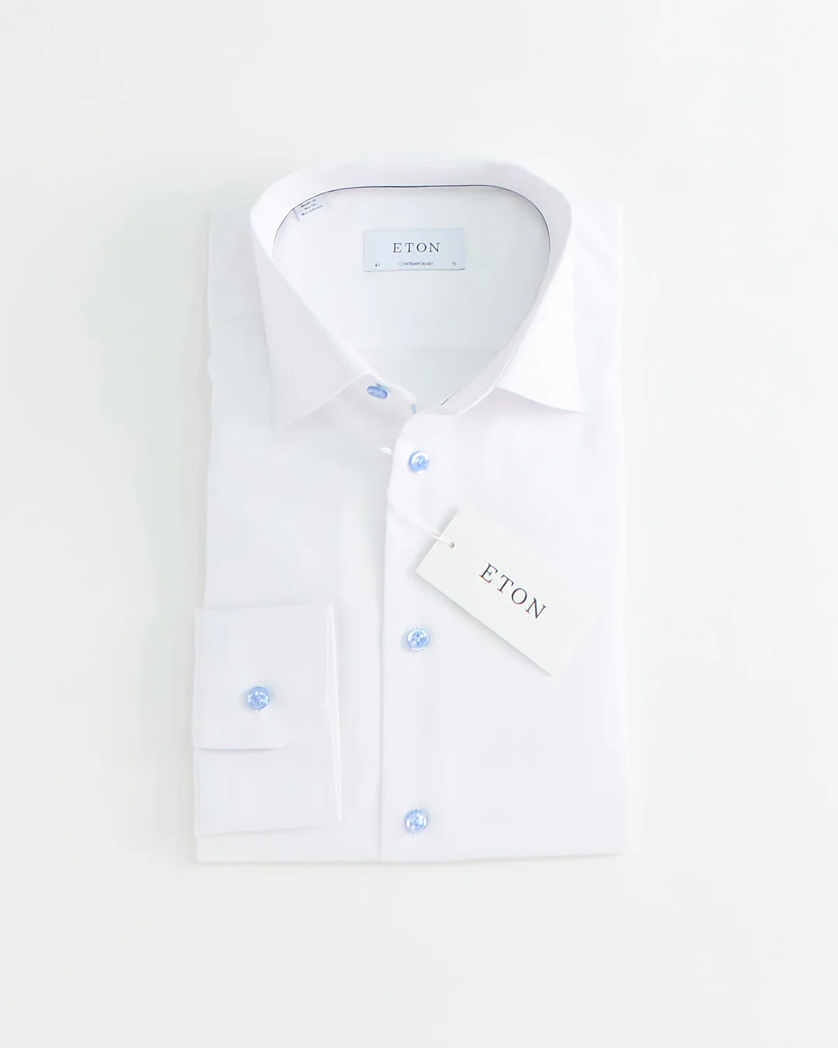 Signature White Twill Contemporary Shirt With Blue Buttons
