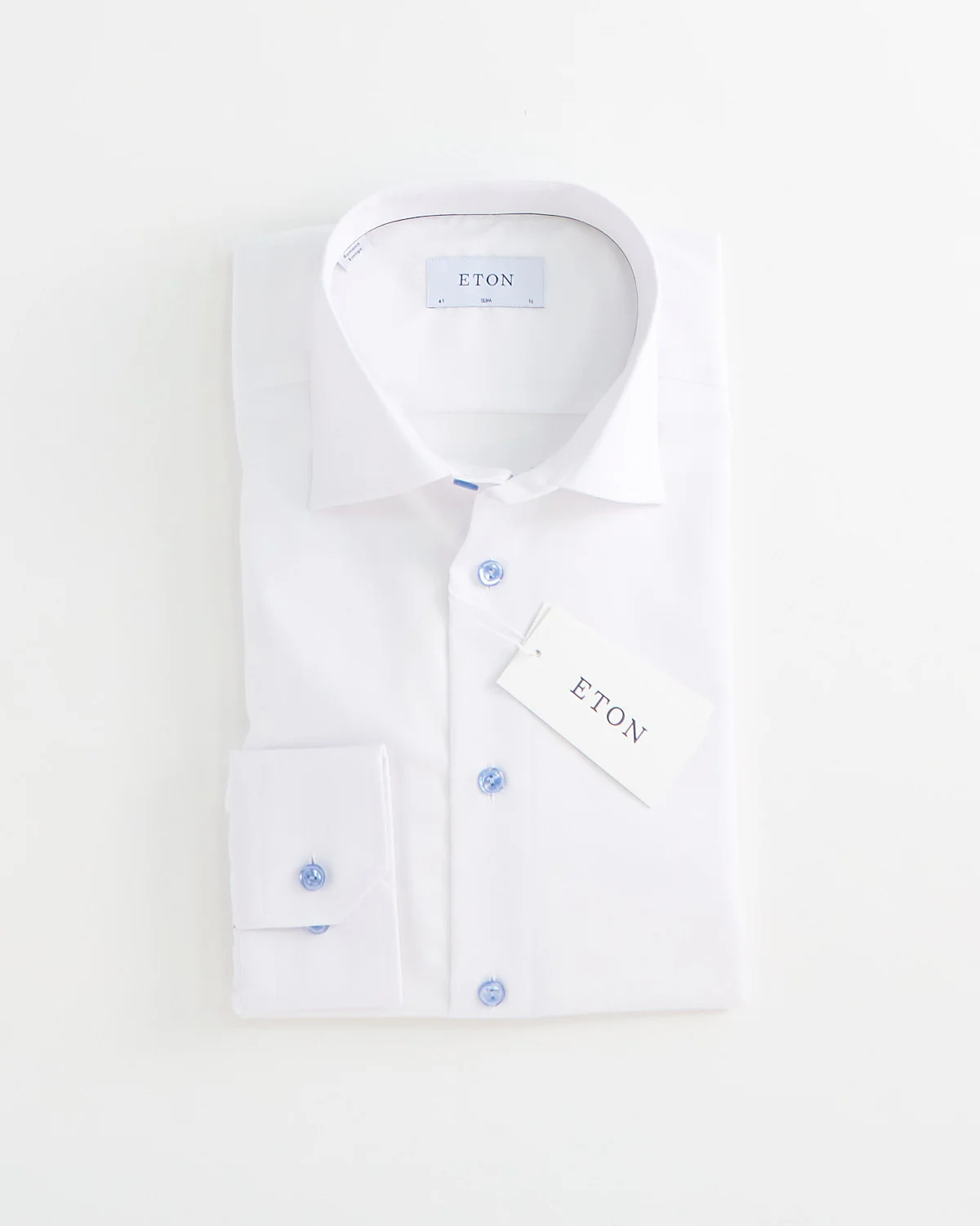 Signature White Twill Slim Shirt With Blue Buttons