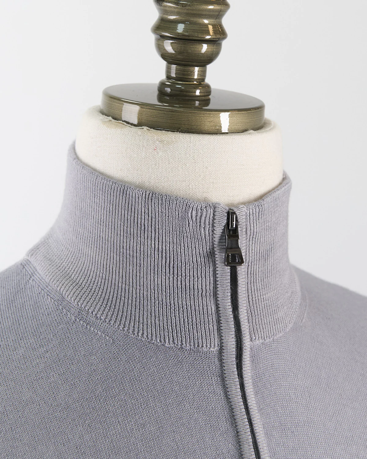 Silver 12 Gauge Quarter Zip Frosted Garment Dyed Wool Sweater - Image 2