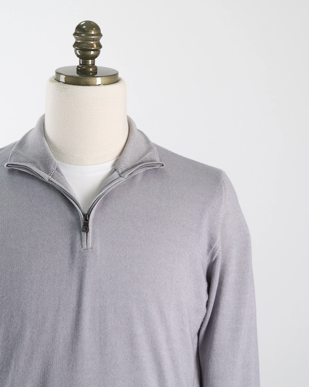 Silver 12 Gauge Quarter Zip Frosted Garment Dyed Wool Sweater - Image 4