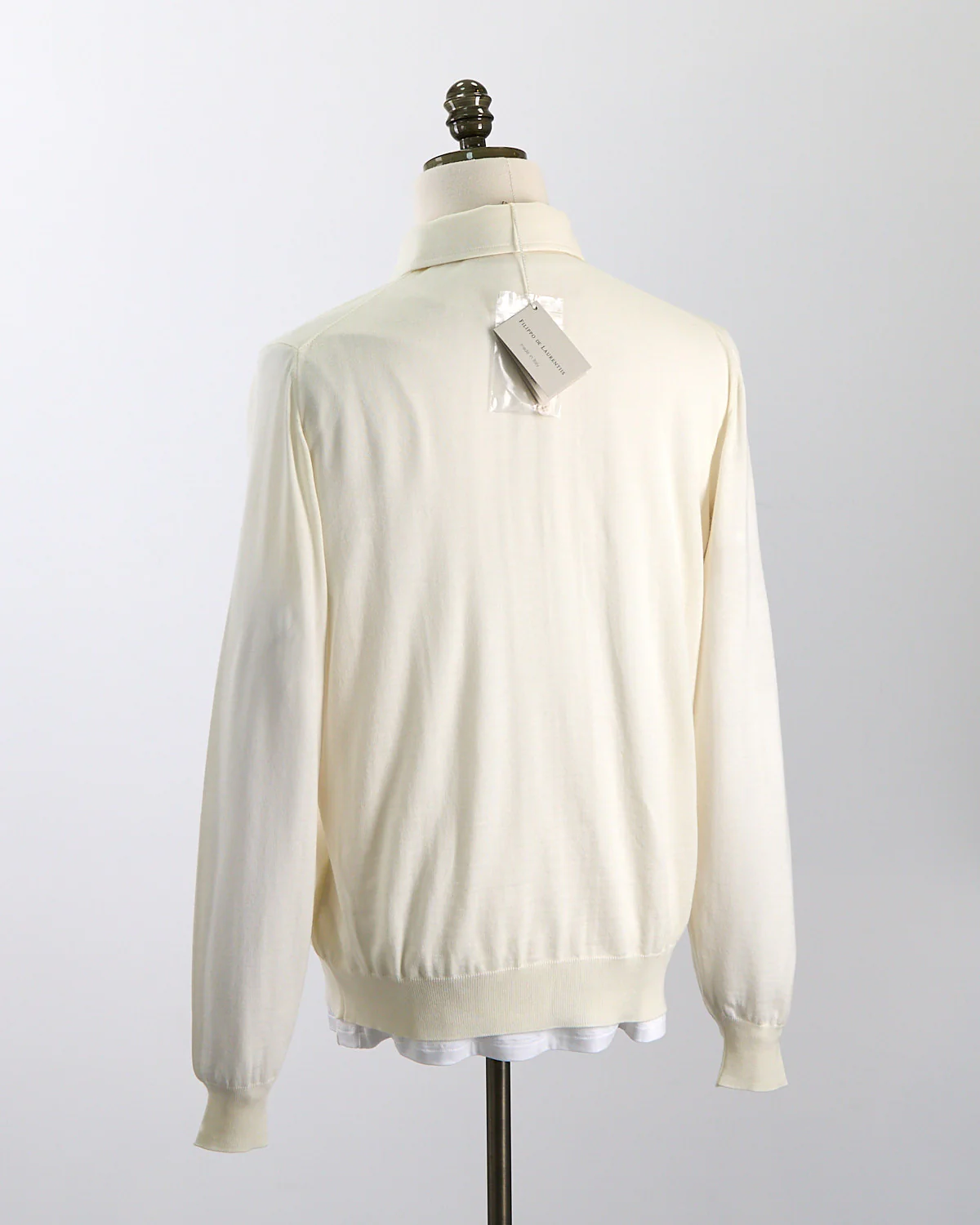 Elegant Stand-Up Collar Long Sleeve Fine Merino Polo - Image 3