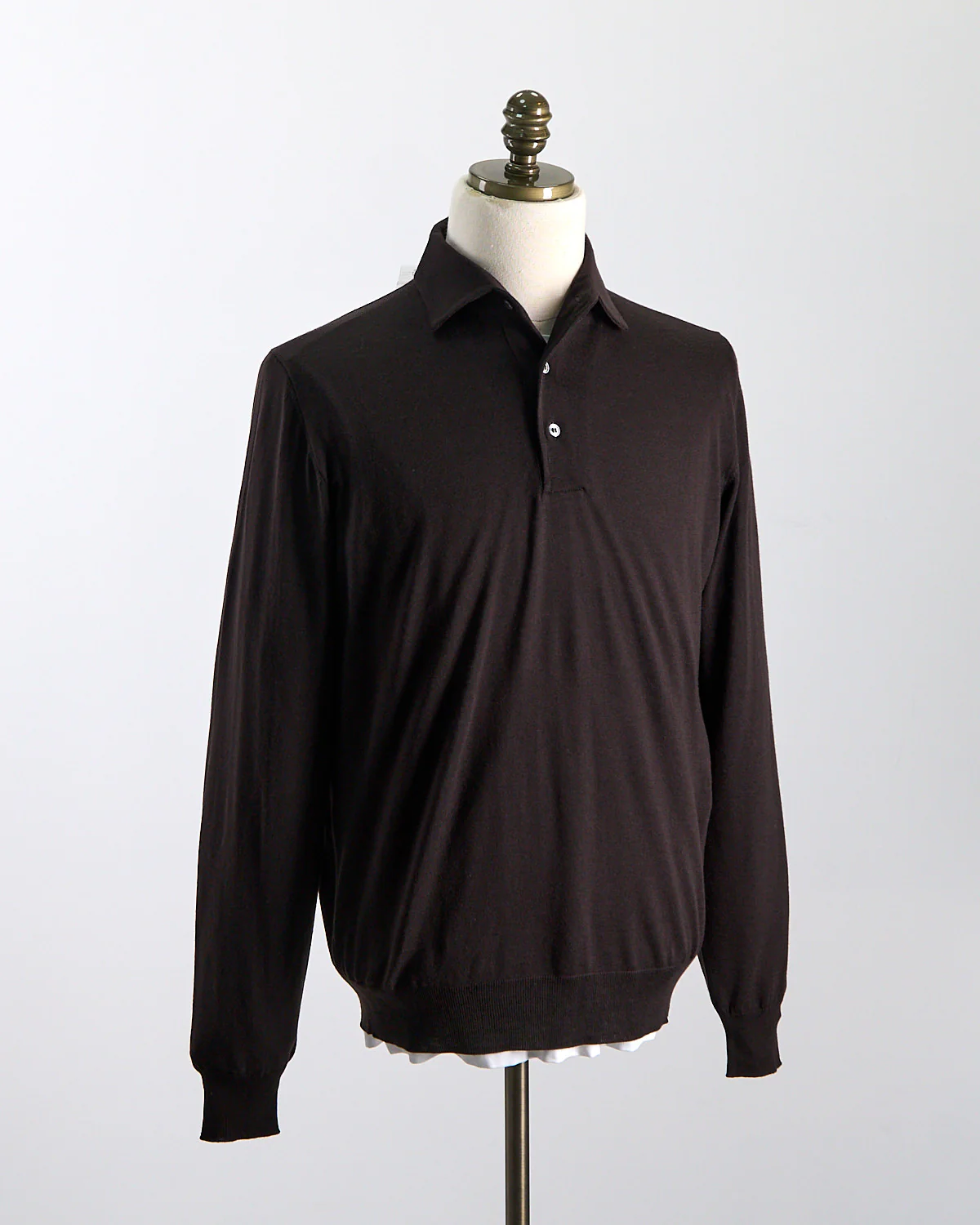 Elegant Stand-Up Collar Long Sleeve Fine Merino Polo