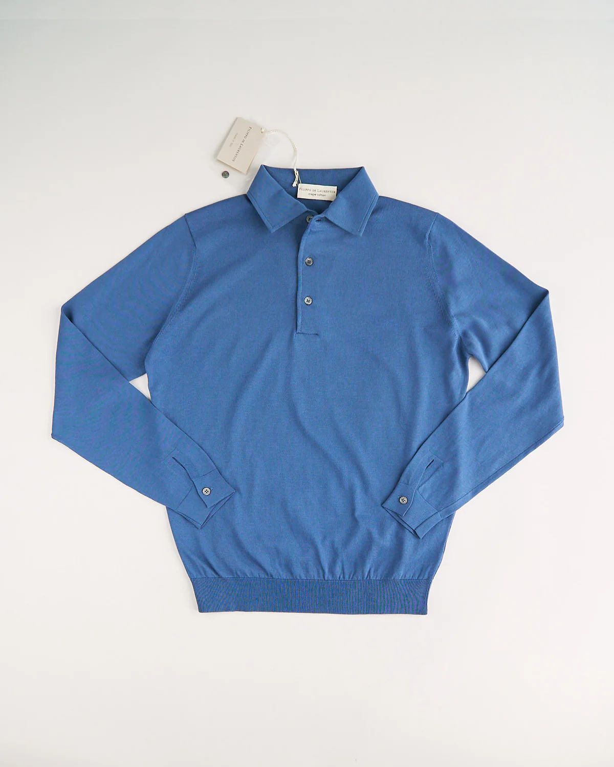 Standup Collar Crêpe Cotton Long Sleeve Polo Shirt