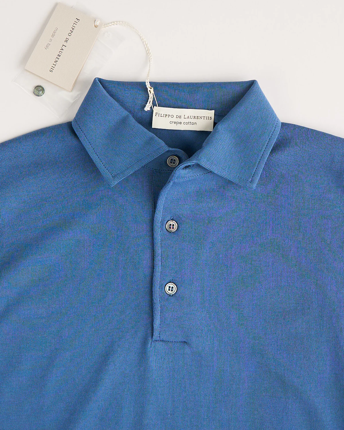 Standup Collar Crêpe Cotton Long Sleeve Polo Shirt - Image 2
