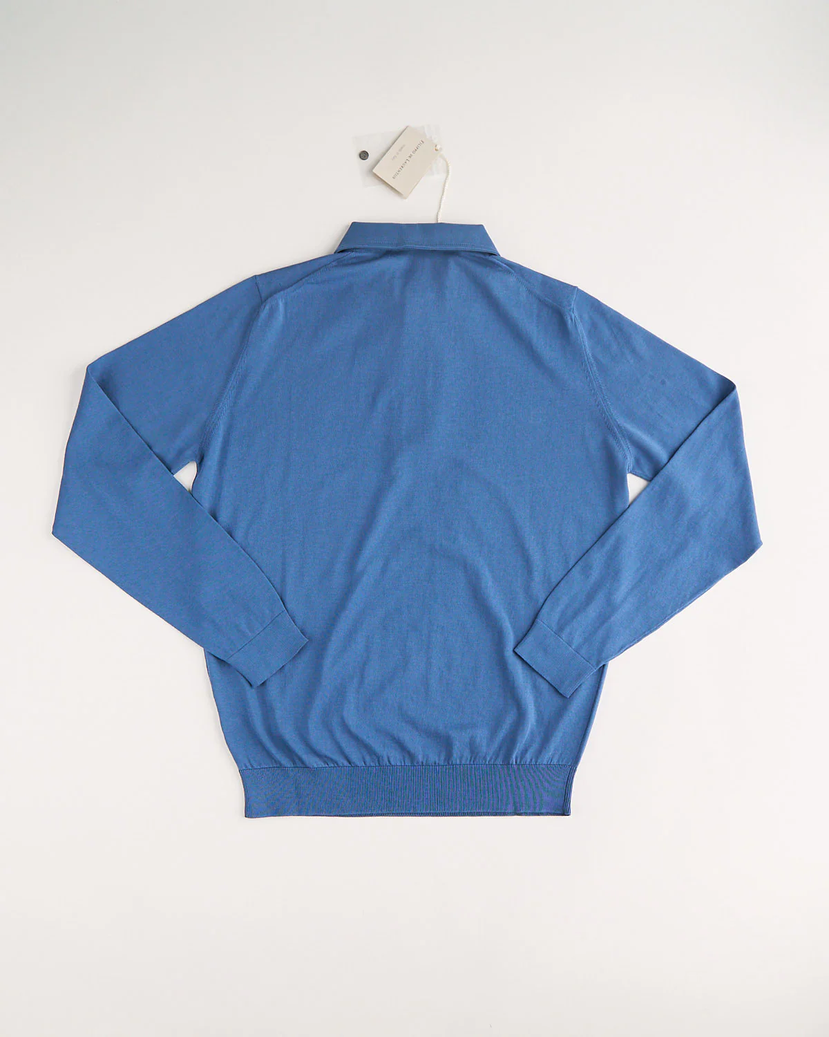Standup Collar Crêpe Cotton Long Sleeve Polo Shirt - Image 5