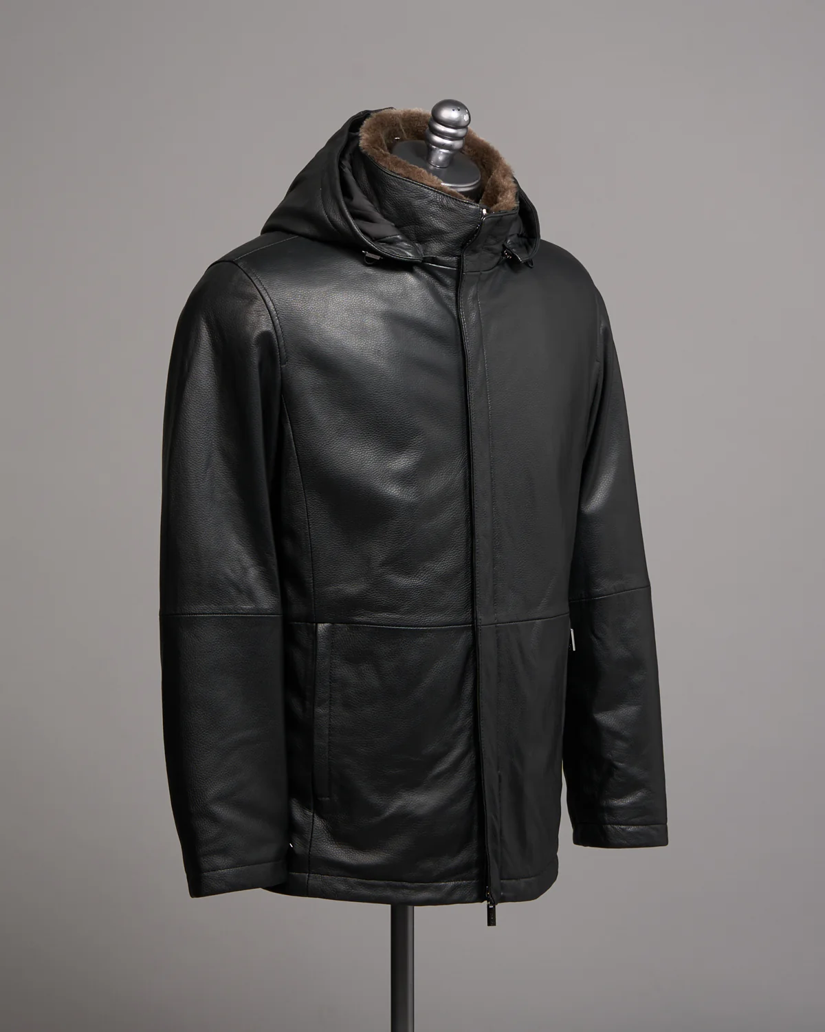 Pebbled Lamb Nappa Leather Hooded Jacket - Image 6