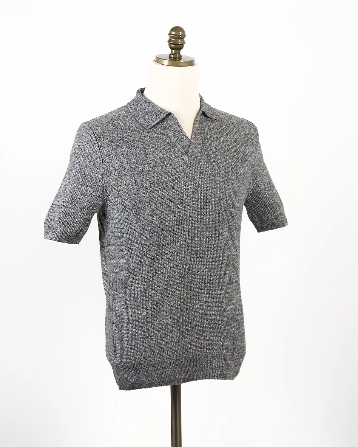 Linen & Cotton Popcorn Stitch Johnny Collar Polo