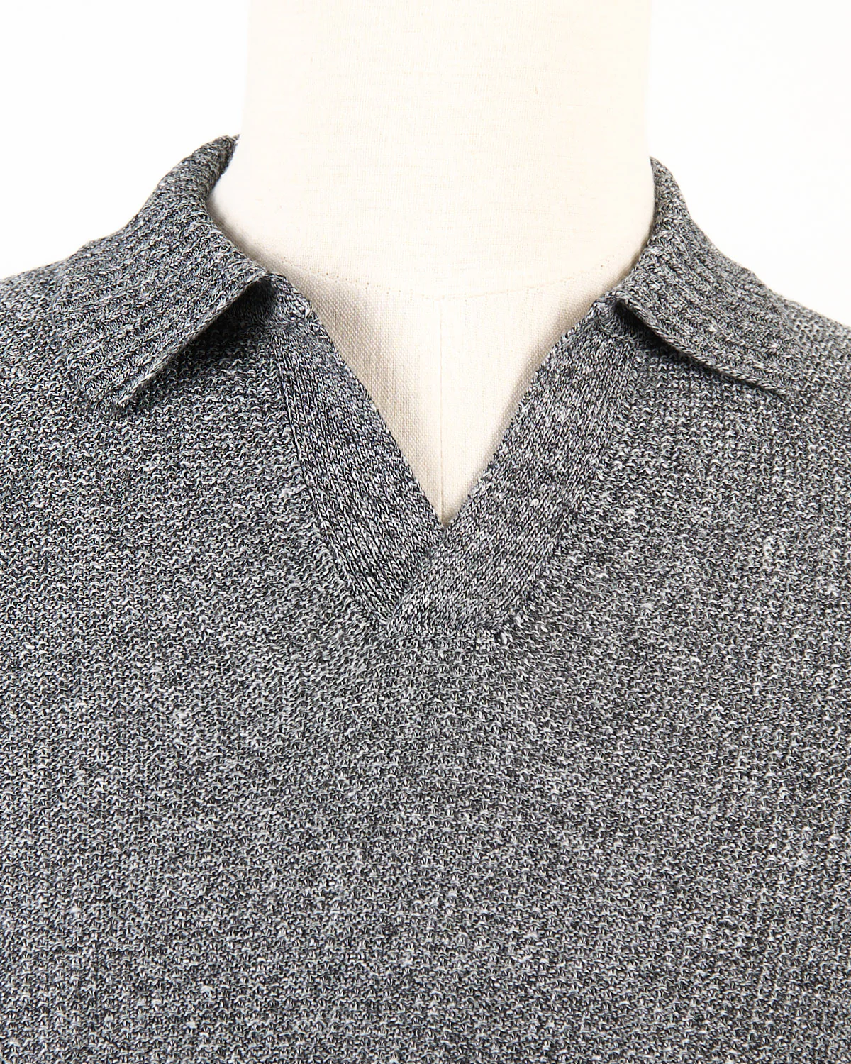 Linen & Cotton Popcorn Stitch Johnny Collar Polo - Image 2