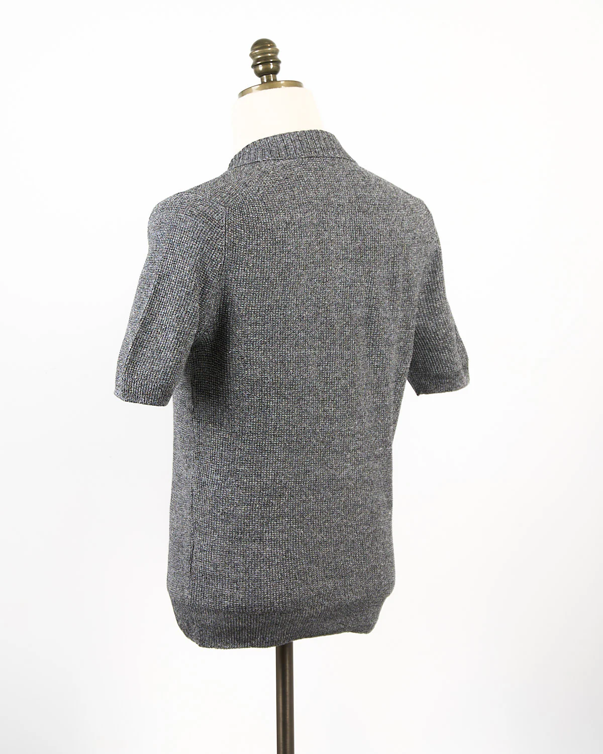 Linen & Cotton Popcorn Stitch Johnny Collar Polo - Image 3