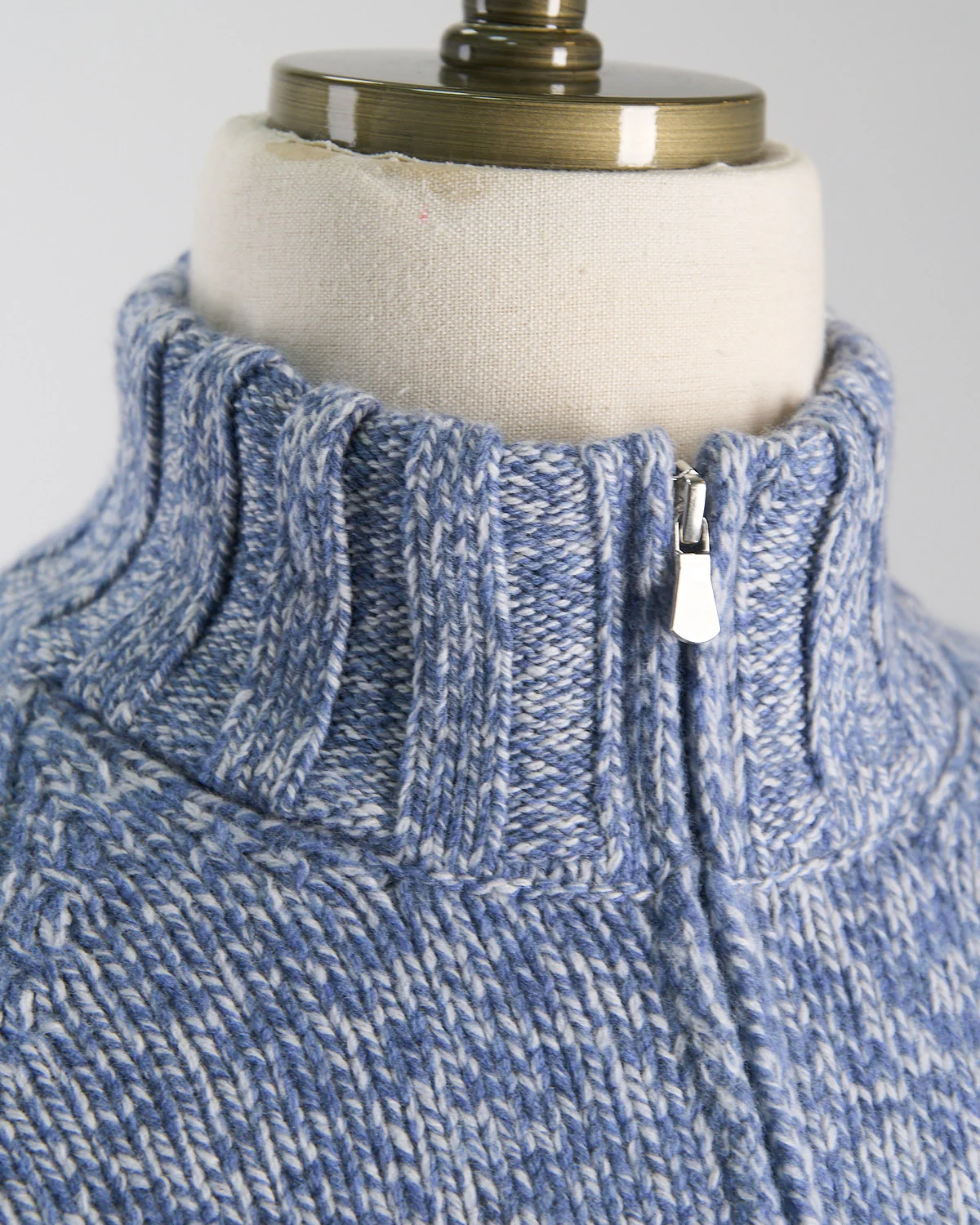 White & Blue Pick Stitch Mock Zip - Image 4
