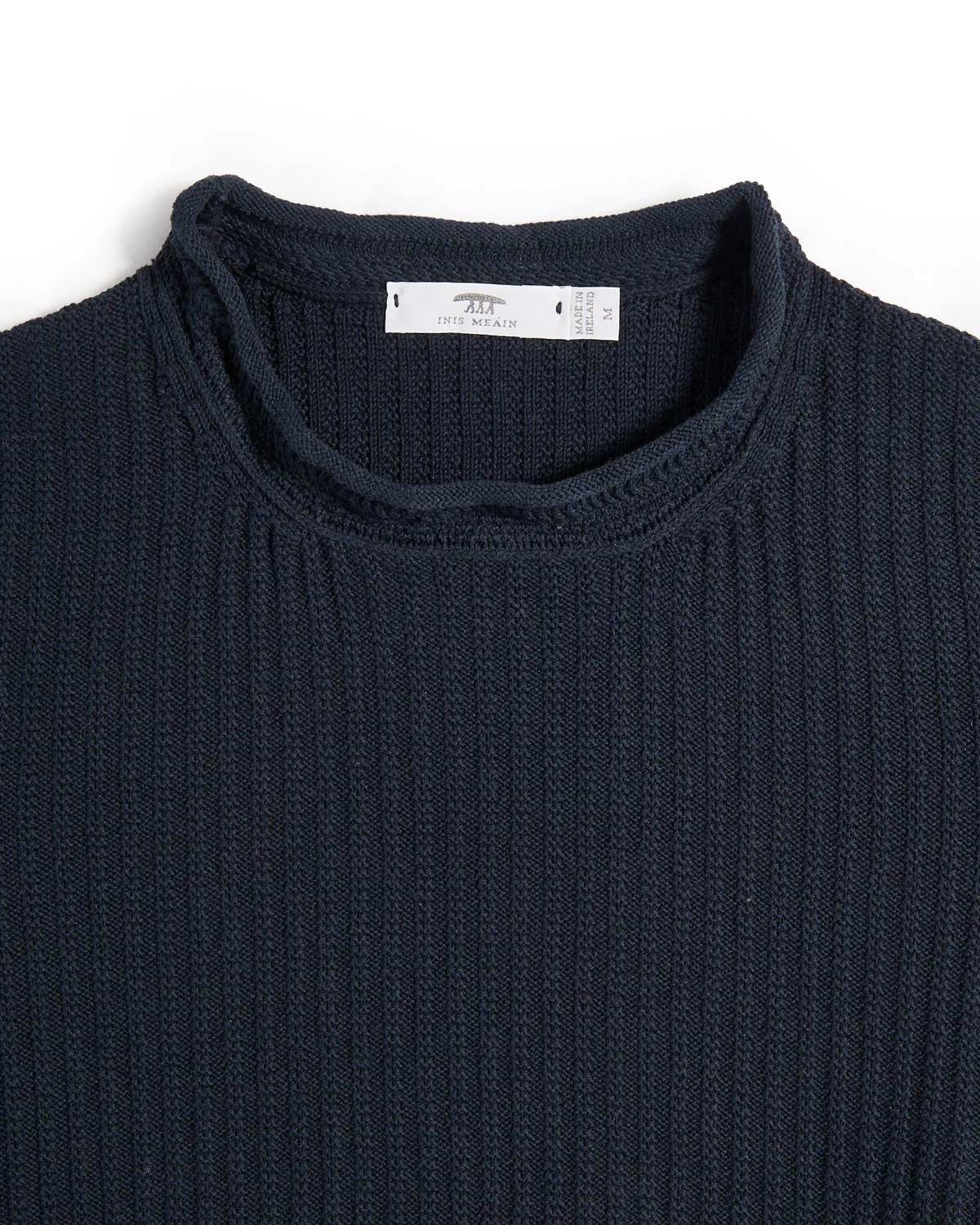 Cotton-Linen Chevron Neck Moss Rib Crewneck Sweater - Image 3
