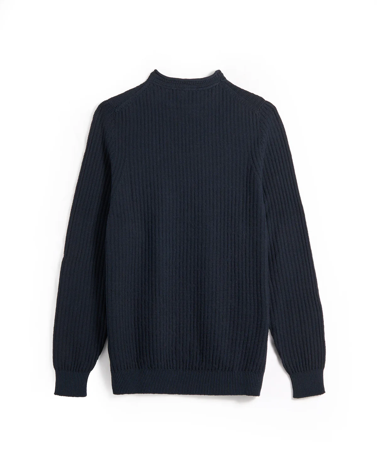 Cotton-Linen Chevron Neck Moss Rib Crewneck Sweater - Image 4