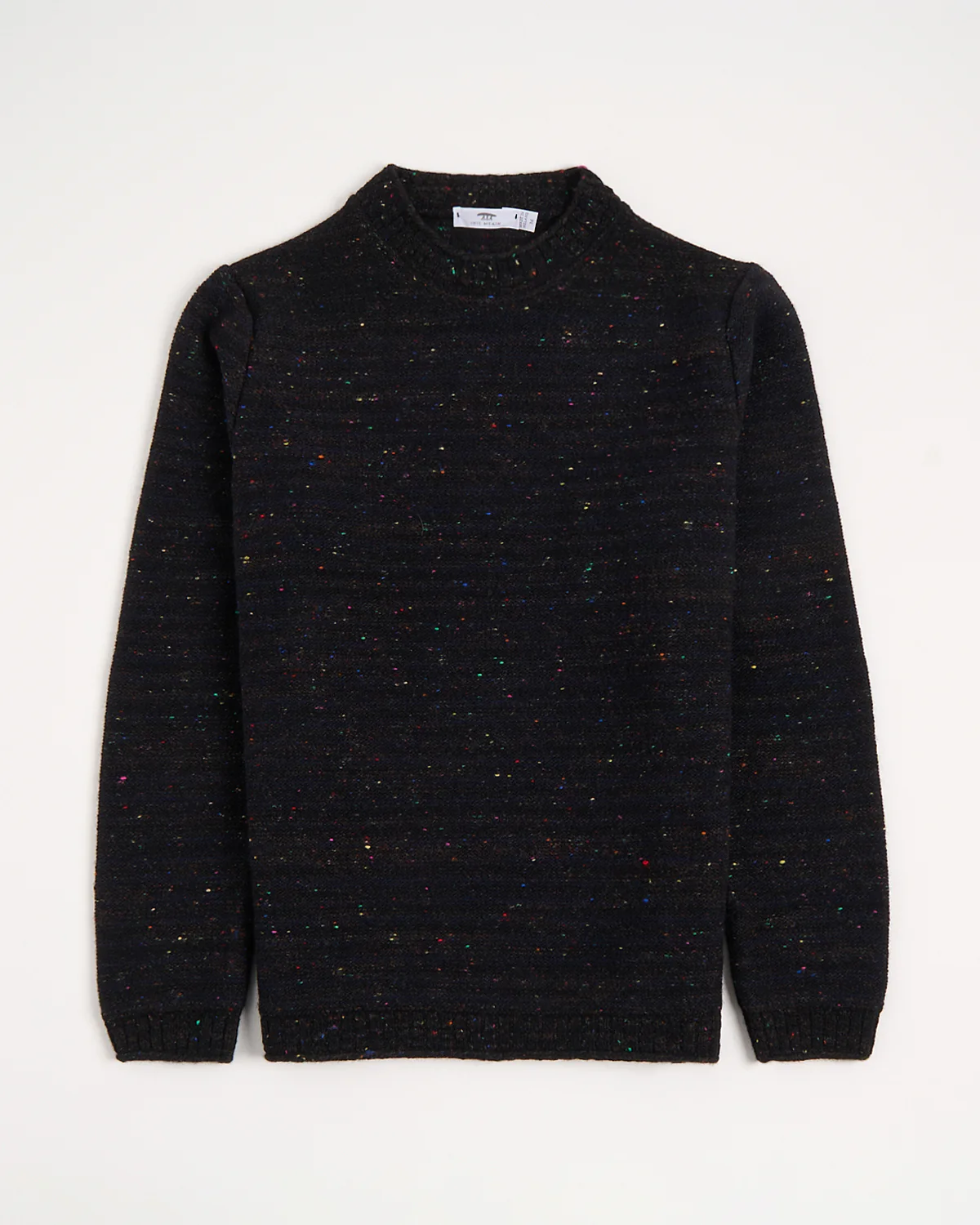 Navy Donegal Wool-Cashmere Striped Mock Neck Sweater