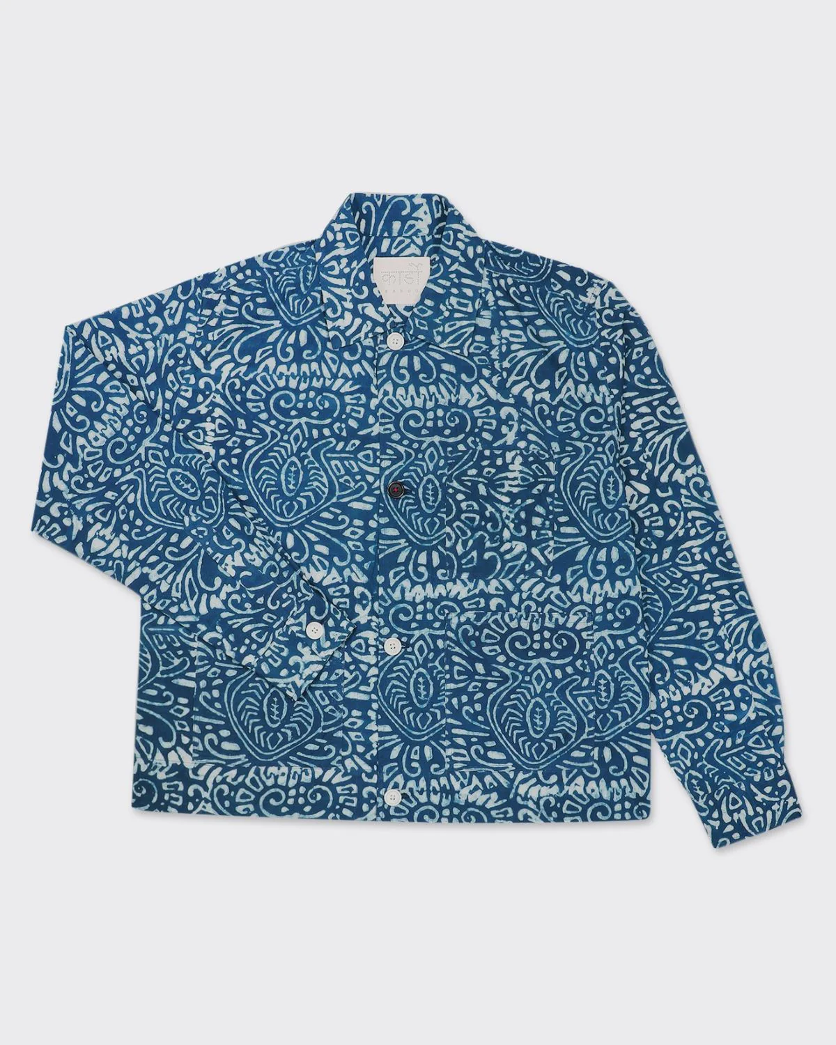 Boxy Fit 'Bodhi' Ultra Lightweight Blockprint Cotton 4 Button Jacket