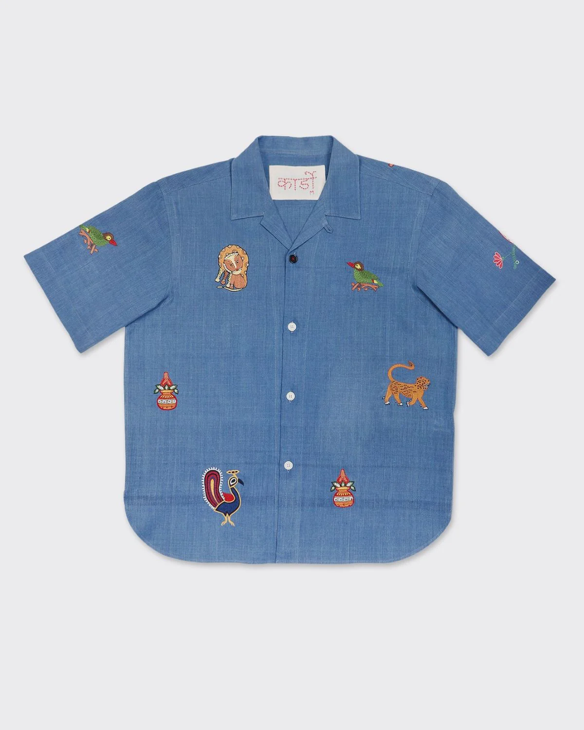 Oversized Hand Embroidered Animals Camp Collar Shirt