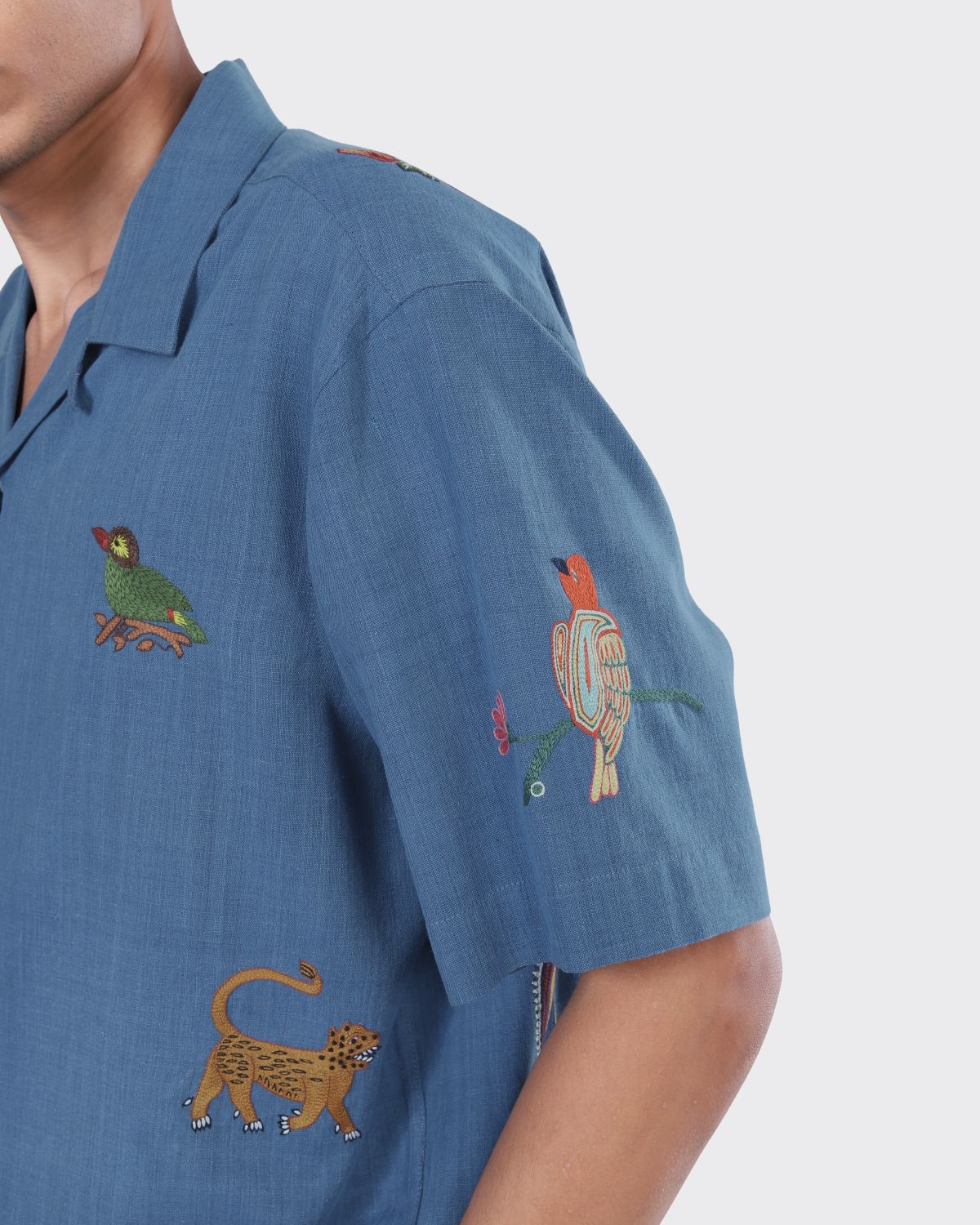 Oversized Hand Embroidered Animals Camp Collar Shirt - Image 2