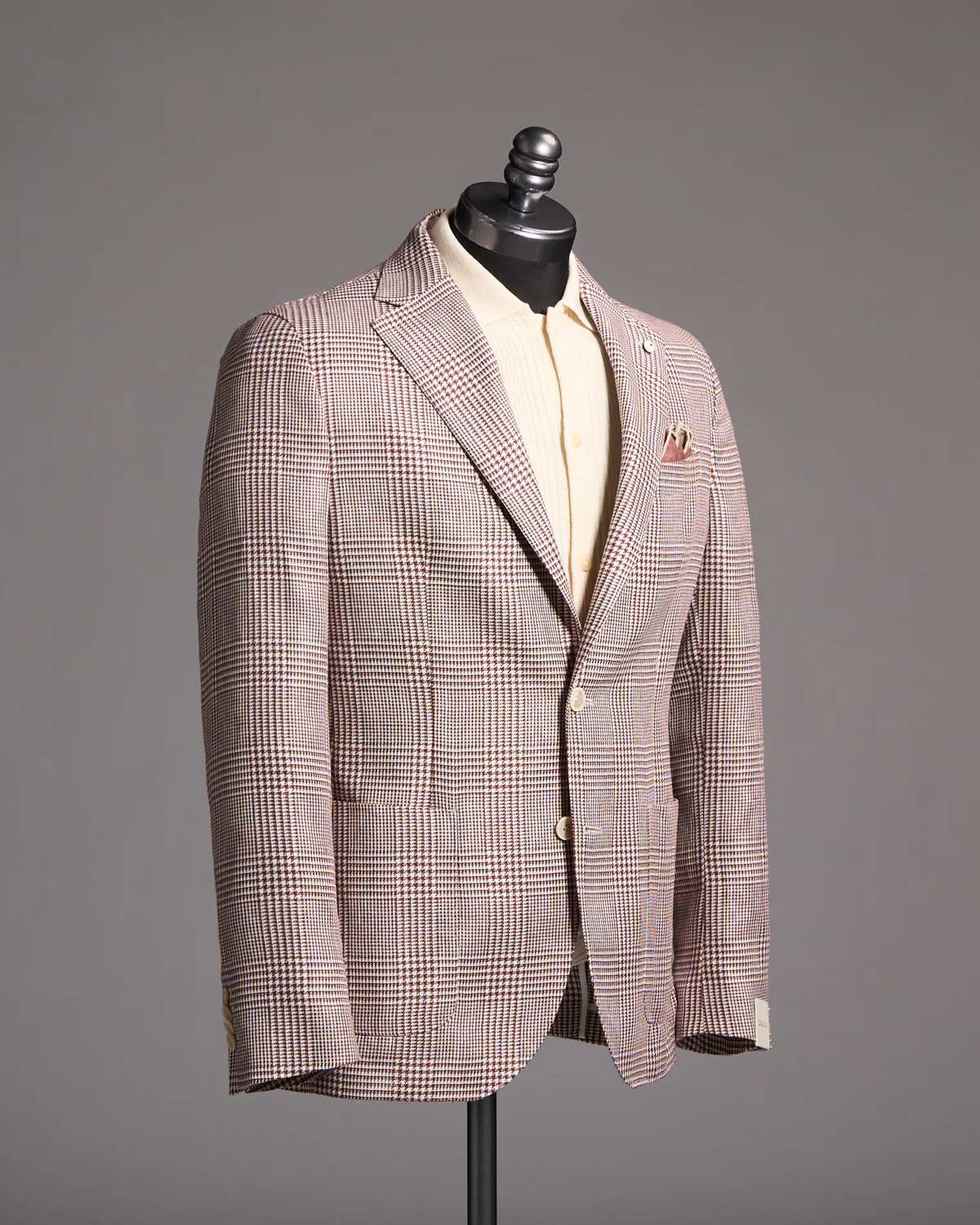 Burgundy Prince Of Wales Linen-Wool Sport Jacket