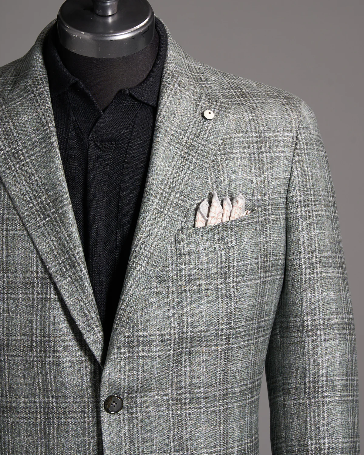 Grey Green Check Silk-Wool Sport Jacket - Image 2