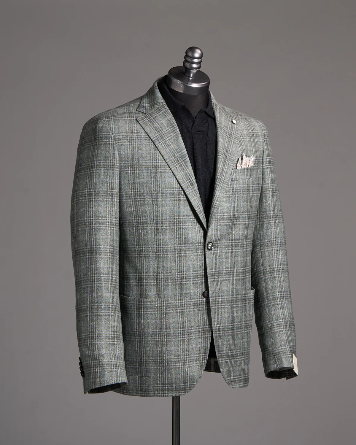 Grey Green Check Silk-Wool Sport Jacket - Image 4