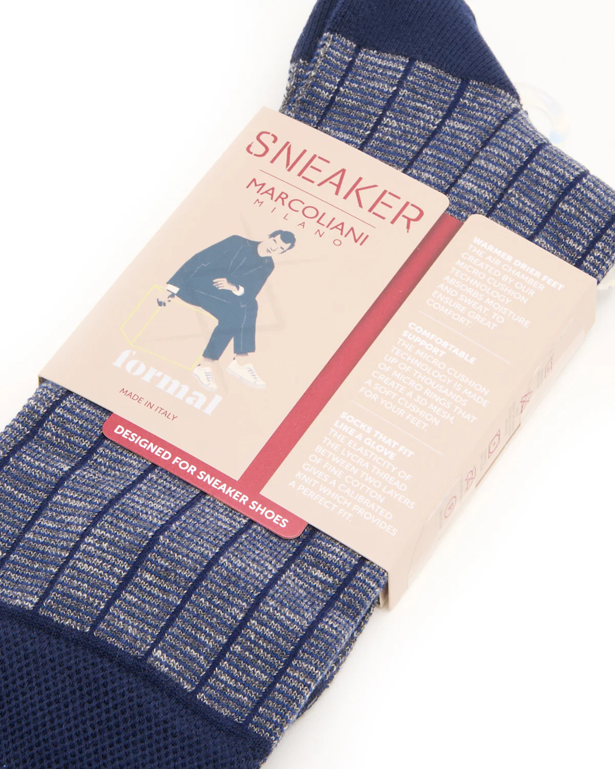Navy Pima Cotton Microstripes Socks - Image 2