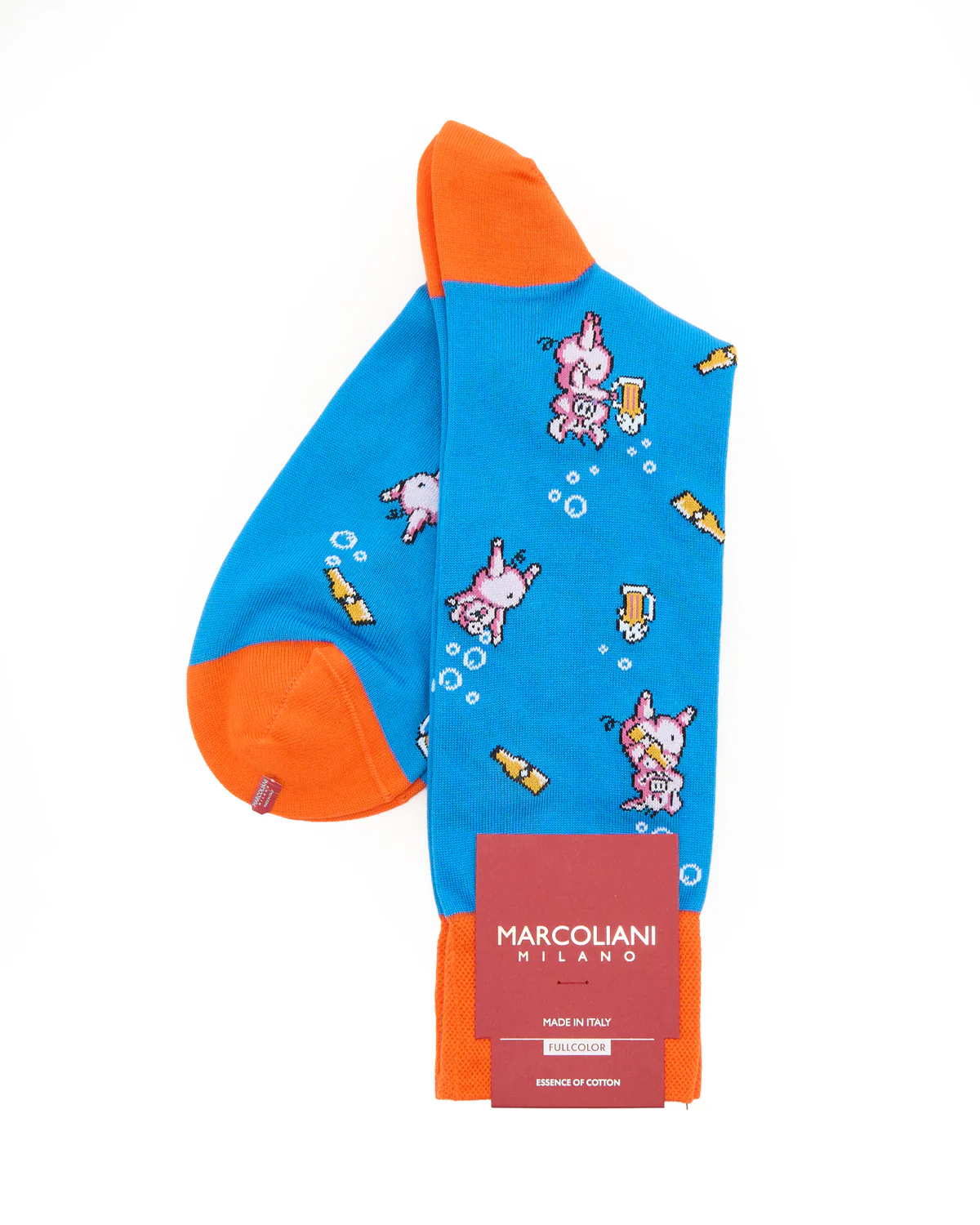 Pima Cotton Pig Mid-Calf Socks In Sapphire