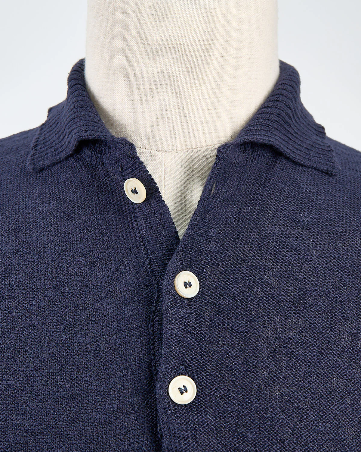 Relaxed Fit Cotton & Linen Ribbed Collar Polo - Image 3