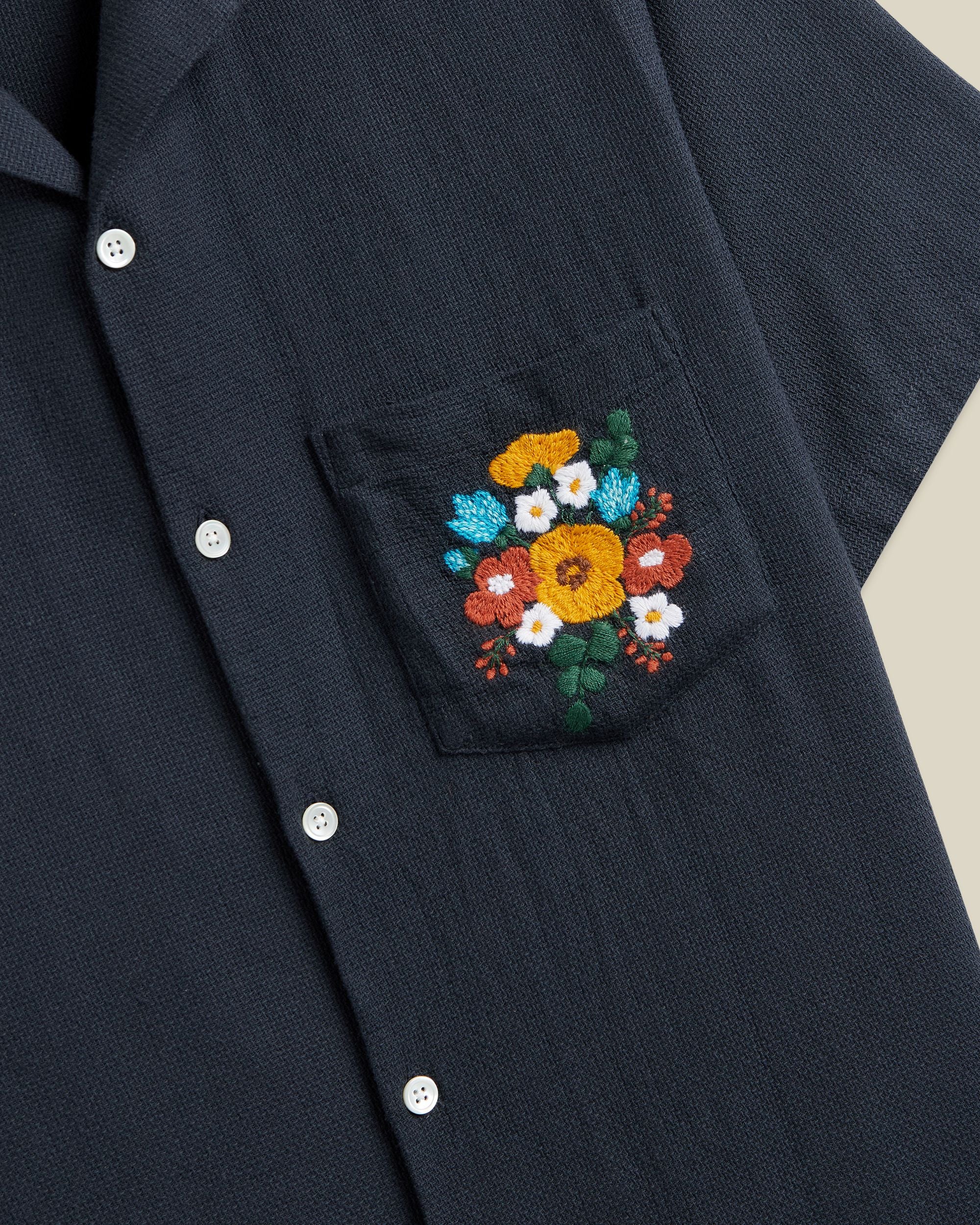 'Embroidery Piquet' Cotton Camp Collar Shirt - Image 3