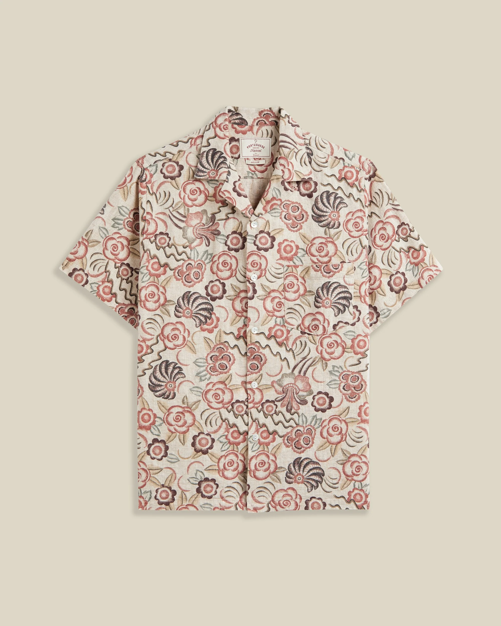 'Flowers Painting' Natural Linen & Cotton Camp Collar Shirt