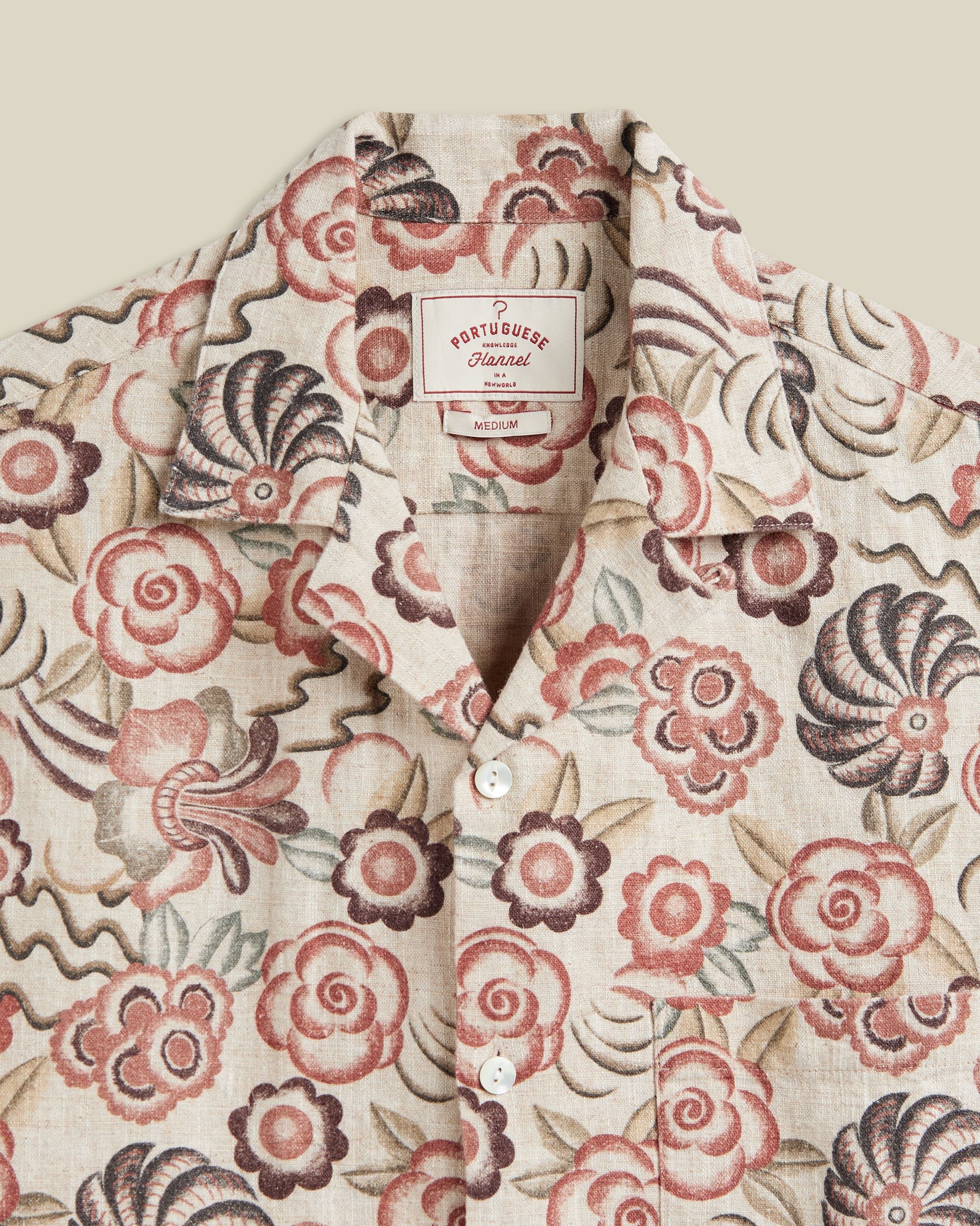 'Flowers Painting' Natural Linen & Cotton Camp Collar Shirt - Image 2