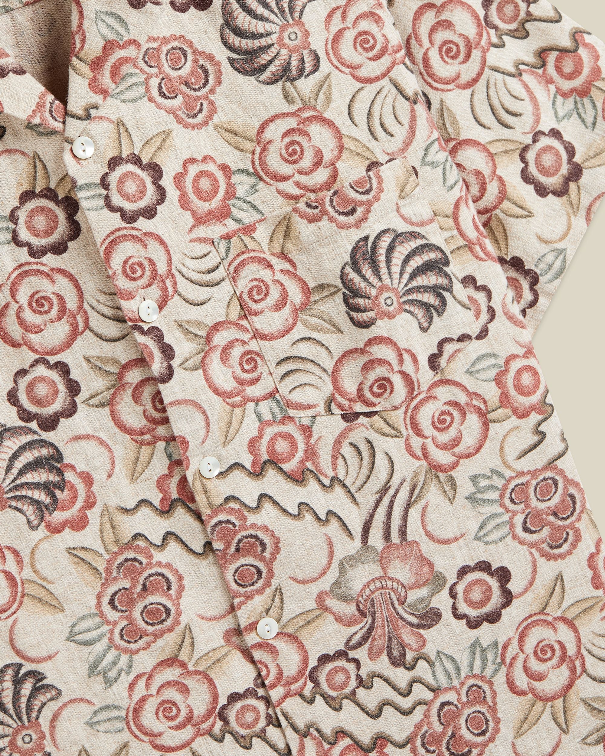 'Flowers Painting' Natural Linen & Cotton Camp Collar Shirt - Image 3