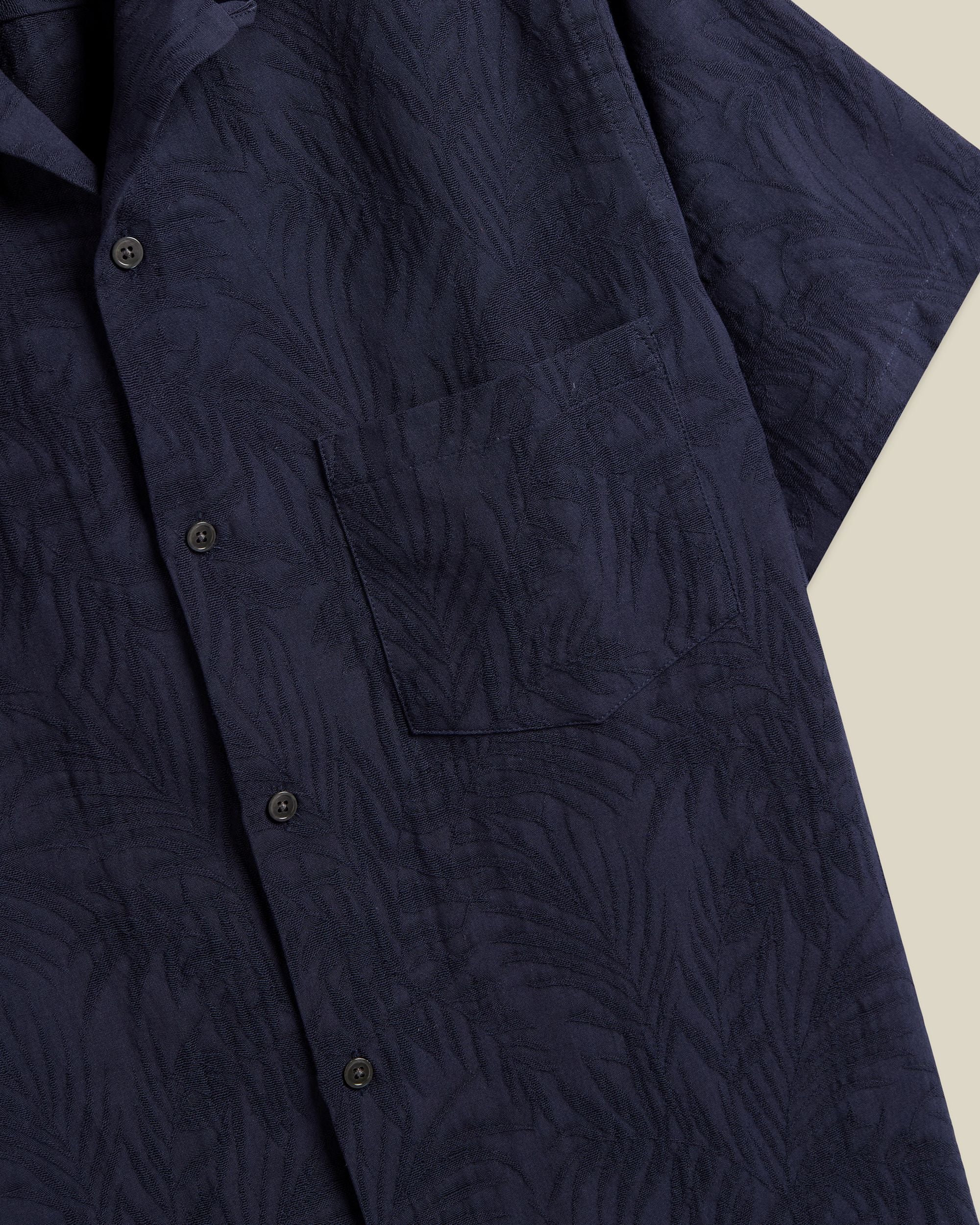 'Palm' Cotton & Tencel Camp Collar Shirt - Image 3