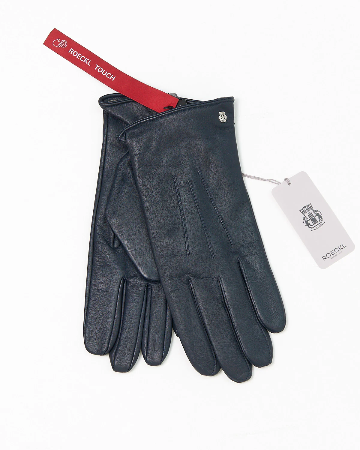 'Coburg' Touchscreen Lined Navy Leather Gloves