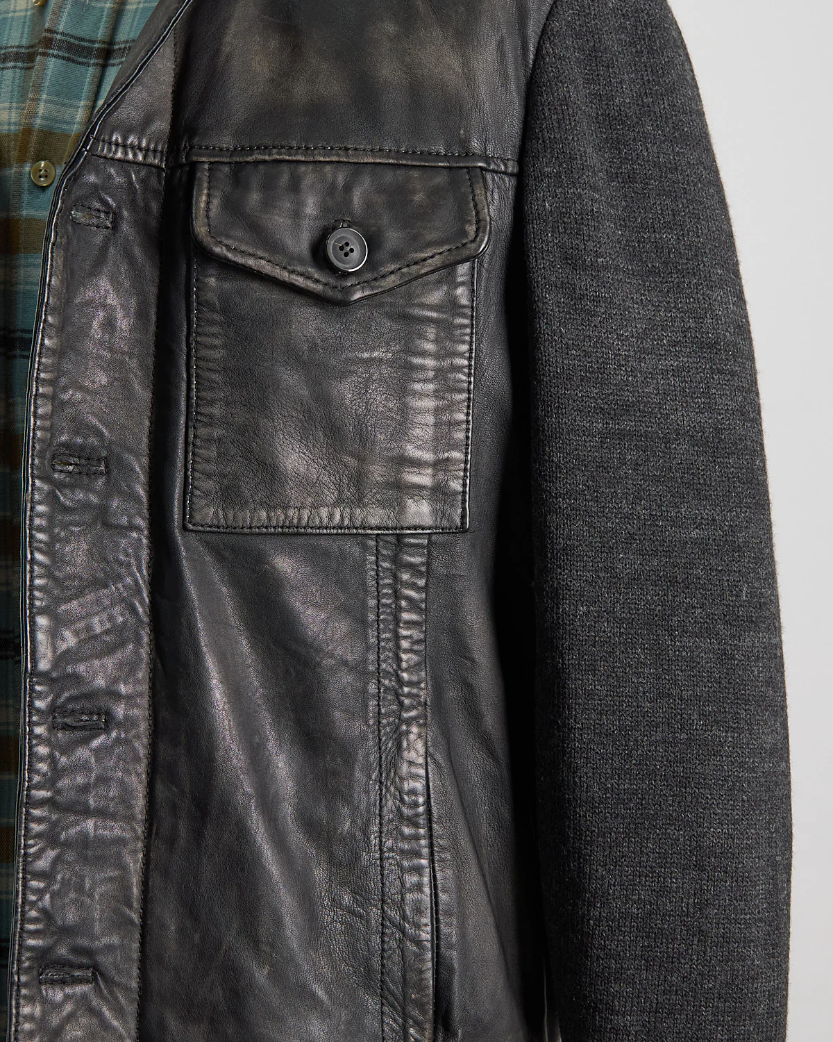 'Samuele' Mix Media Knit & Leather Trucker Jacket - Image 5