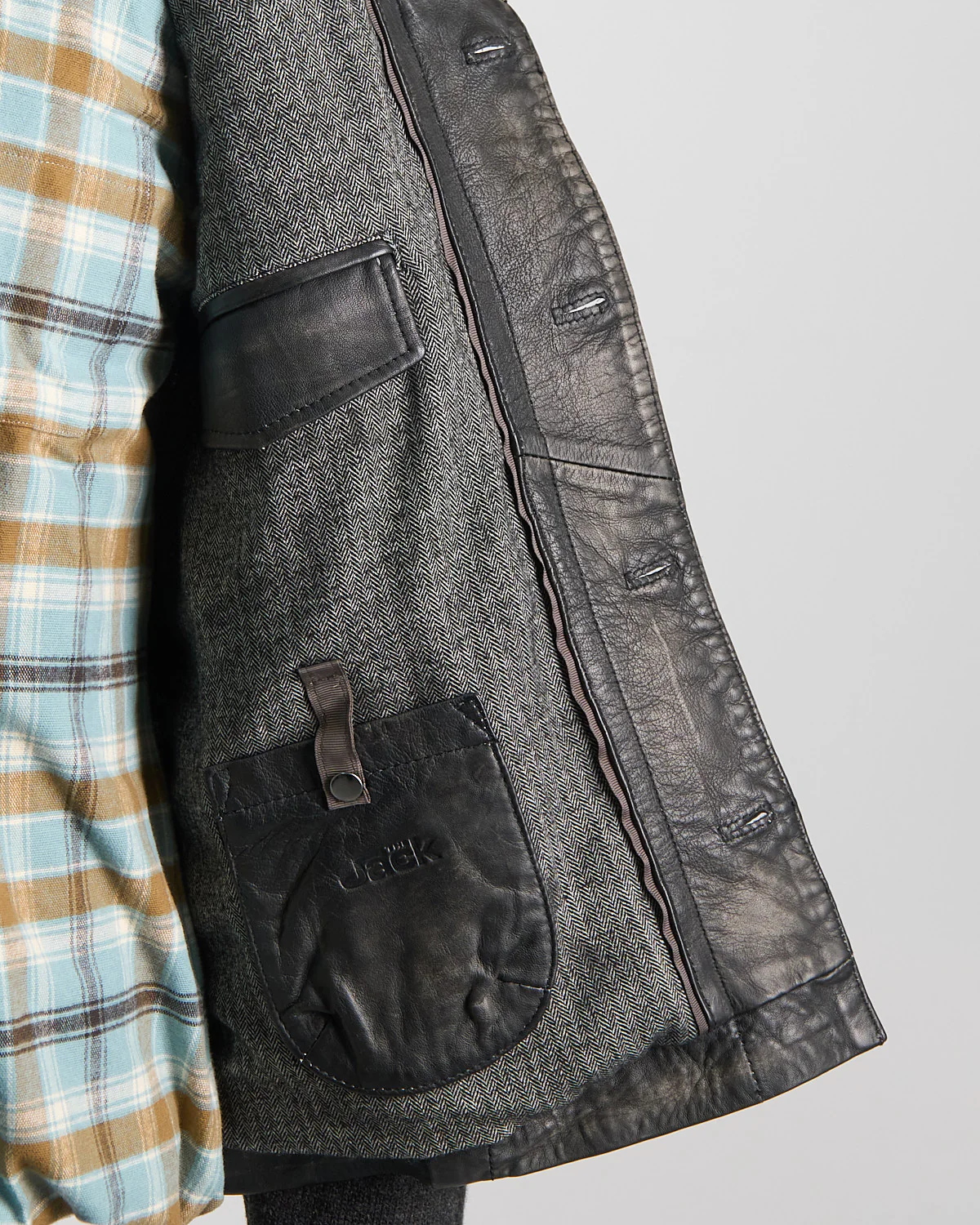 'Samuele' Mix Media Knit & Leather Trucker Jacket - Image 7