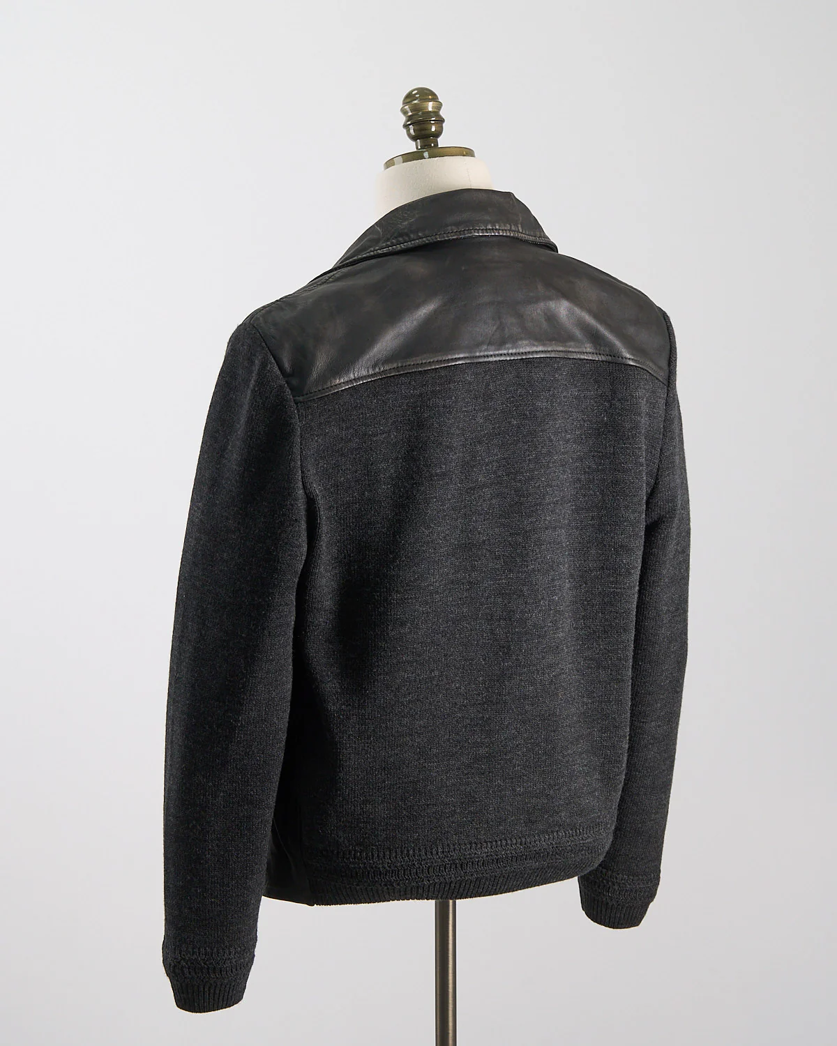 'Samuele' Mix Media Knit & Leather Trucker Jacket - Image 9
