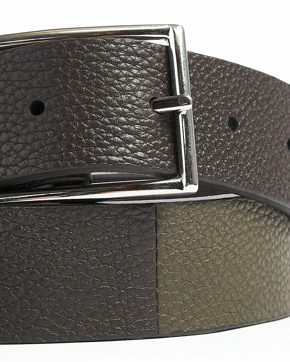 Two Tone Thin Leather Belt / Brown - Image 2